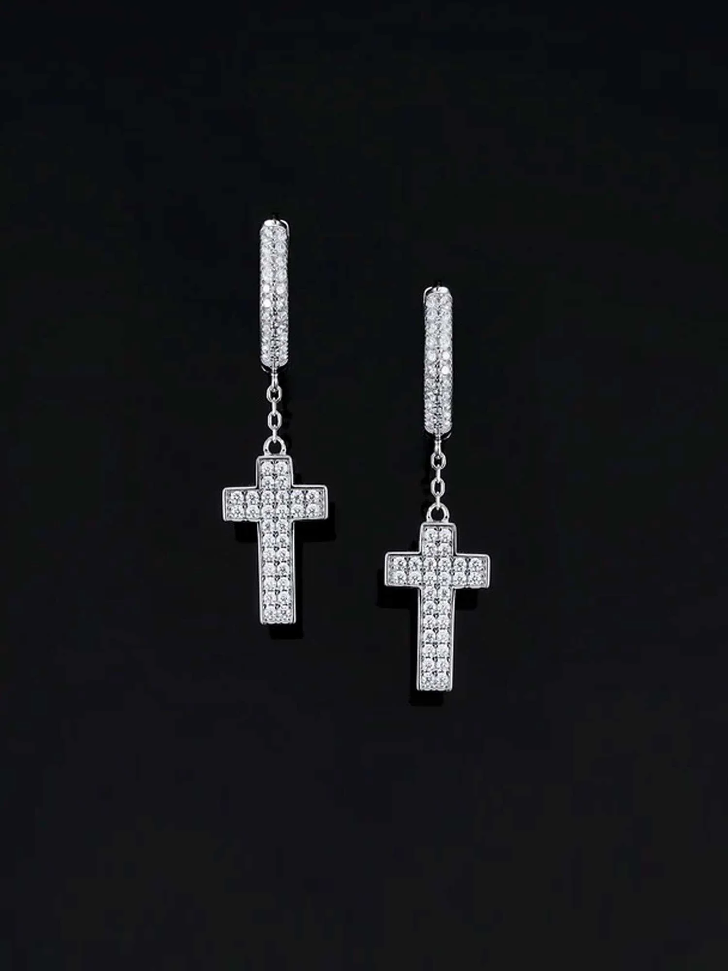 925 Sterling Silver Cross Earrings with Double-sided drill - Image 3
